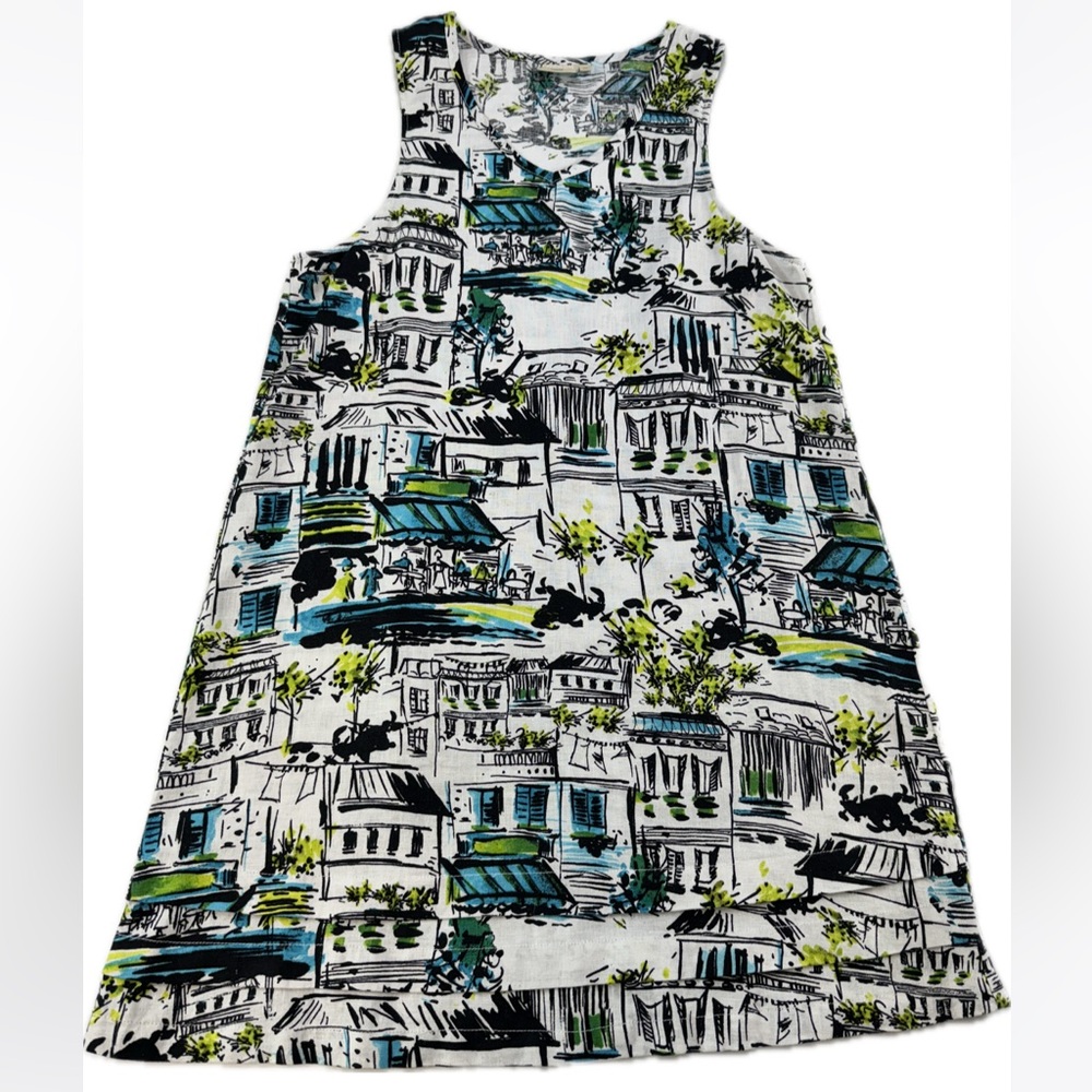 Lantana Casuals Summer Linen Pullover Tunic Dress Paris Street Print Size Medium